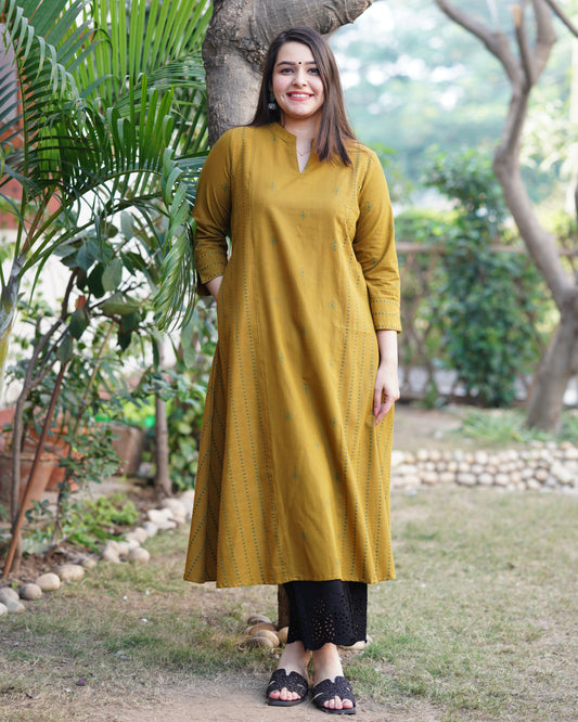 Mustard mehendi buti Aline kurta