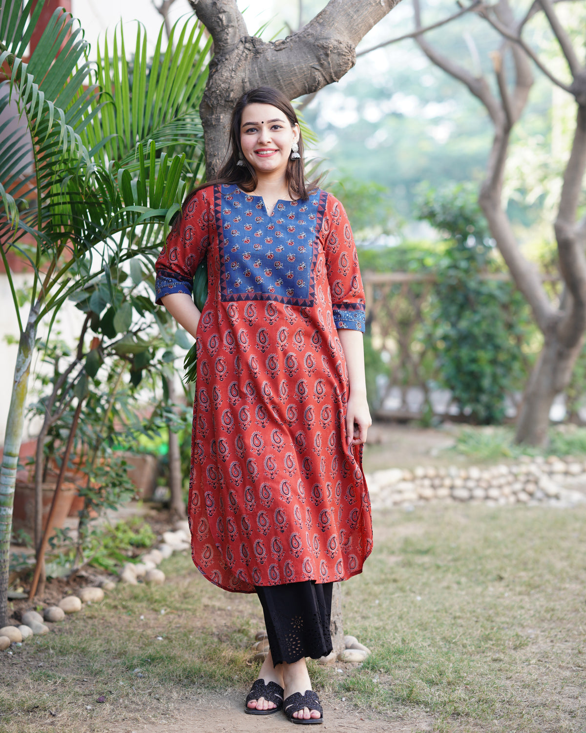 Maroon Ambi Ajrakh kurta with pocket
