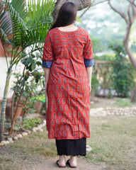 Maroon Ambi Ajrakh kurta with pocket