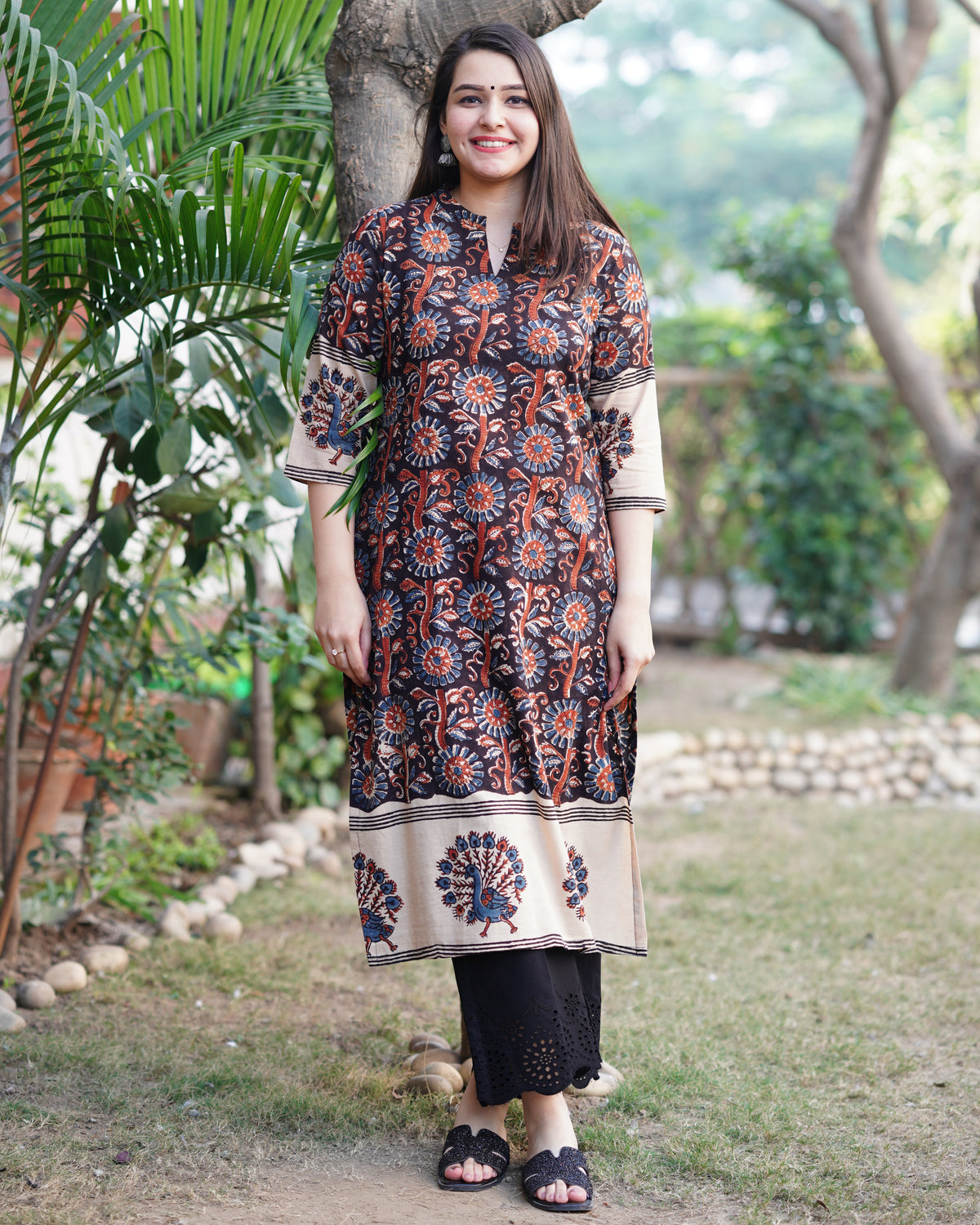 Coffee kalamkari designer kurta