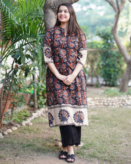 Coffee kalamkari designer kurta