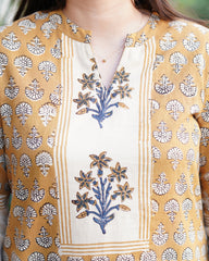 Mustard panel handblock designer kurta