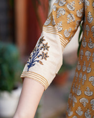 Mustard panel handblock designer kurta