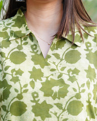 Parrot green bagru kurta with pocket