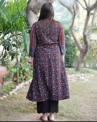 Coffee Ajrakh Aline Kurta with pocket