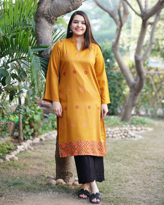 Haldi Kullu Woollen long kurta