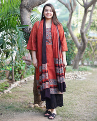 Maroon bindi Ajrakh kurta duppata set