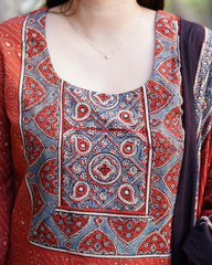 Maroon bindi Ajrakh kurta duppata set