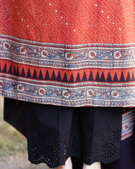 Maroon bindi Ajrakh kurta duppata set