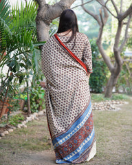 Cream lotus Ajrakh kurta duppata set