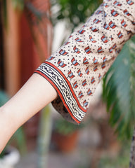 Cream lotus Ajrakh kurta duppata set