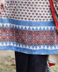 Cream lotus Ajrakh kurta duppata set