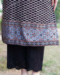 Black criss-cross Ajrakh kurta duppata set