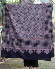 Black criss-cross Ajrakh kurta duppata set