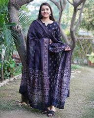 Black flower chanderi full suit set