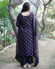 Black flower chanderi full suit set