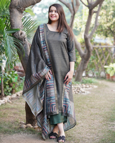 Mehendi green chanderi full suit set