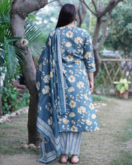 Grey floral Sanganeri full suit set