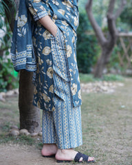 Grey floral Sanganeri full suit set