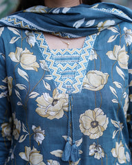 Grey floral Sanganeri full suit set
