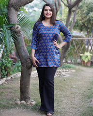 Blue Lotus Handblock Modal Silk Kurti