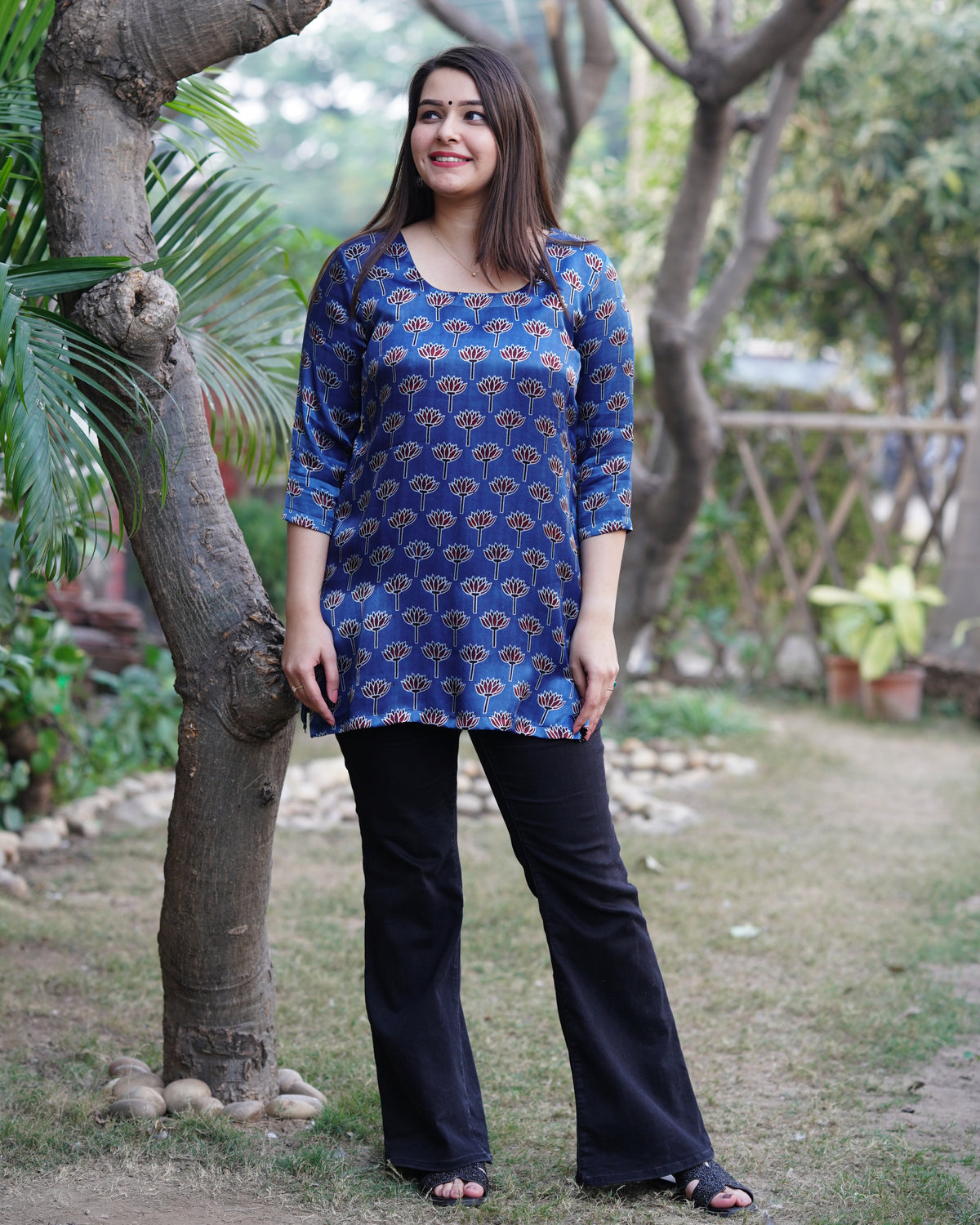 Blue Lotus Handblock Modal Silk Kurti