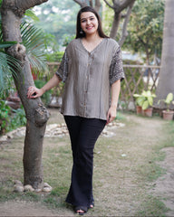 Cream lines modal silk shirt