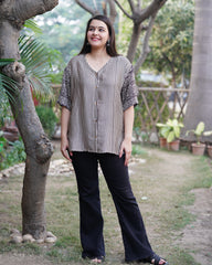 Cream lines modal silk shirt