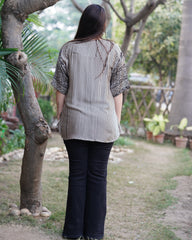 Cream lines modal silk shirt