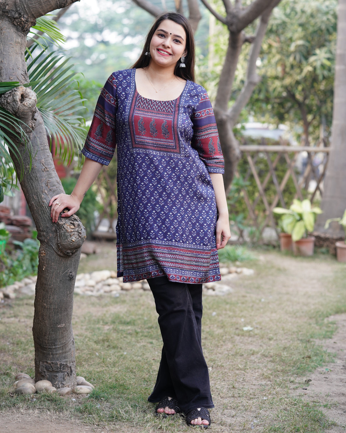 Indigo digital printed muslin silk short kurti