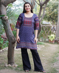 Indigo digital printed muslin silk short kurti