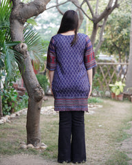 Indigo digital printed muslin silk short kurti