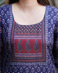 Indigo digital printed muslin silk short kurti