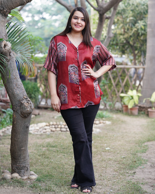 Premium maroon minar Modal silk Shirt