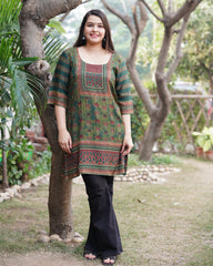 Green digital printed muslin silk short kurti