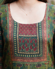 Green digital printed muslin silk short kurti