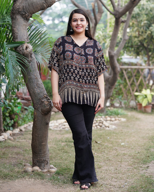 Black ajrakh Modal silk Shirt