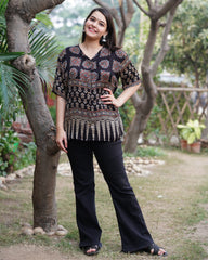 Black ajrakh Modal silk Shirt