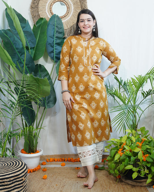Mustard Ikkat print Kurta