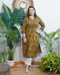 Dark Mustard Yoke kurta