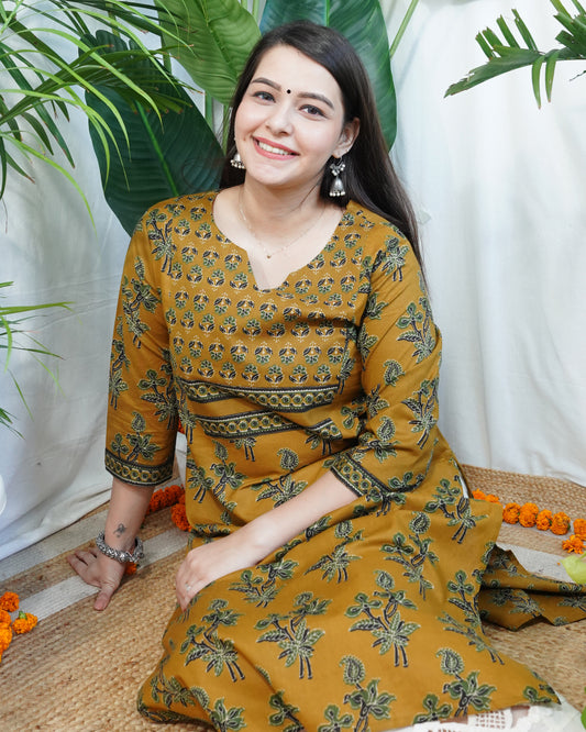 Dark Mustard Yoke kurta