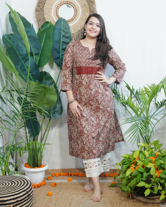 Brown floral Yoke kurta