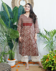 Brown floral Yoke kurta