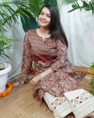 Brown floral Yoke kurta