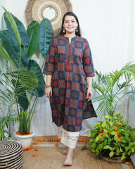 Sanganeri square pothli button Kurta