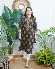 Brown Buta Pothli button kurta