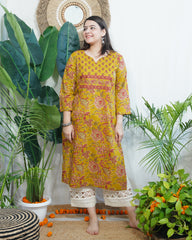 Mustard Sanganeri yoke kurta