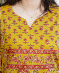 Mustard Sanganeri yoke kurta