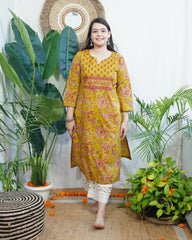 Mustard Sanganeri yoke kurta