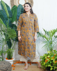 Mustard jaal Pothli button kurta